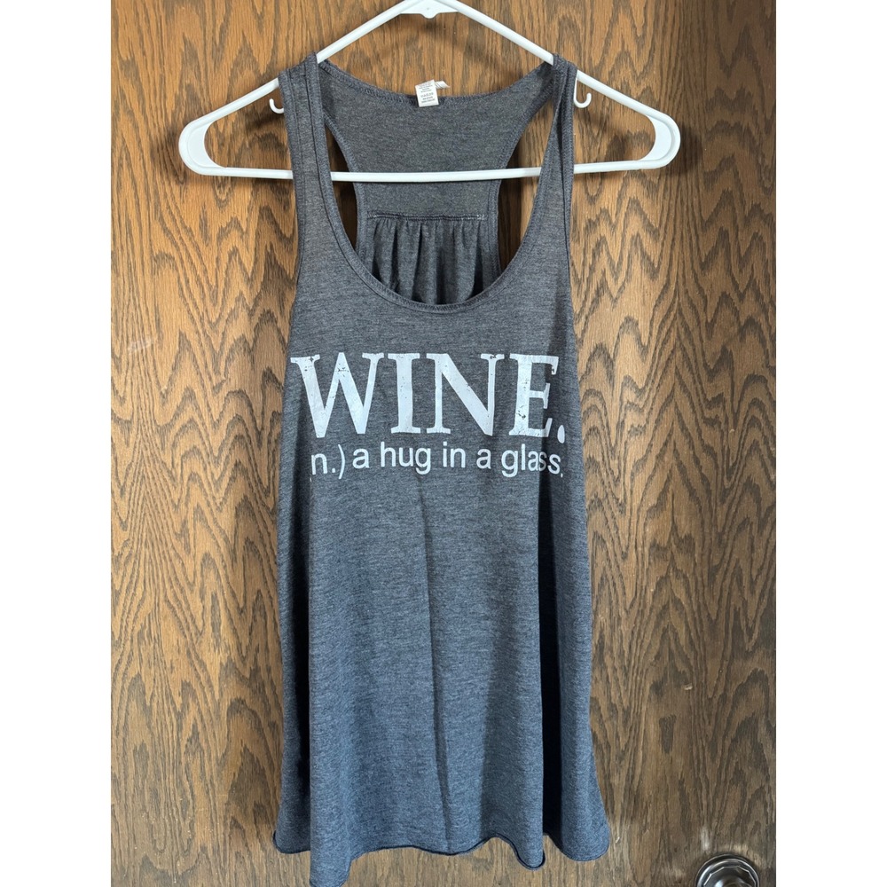 Bella Canvas Wine Hug In A Glass Graphic Tank‎ Top Gray Womens Medium Racerback